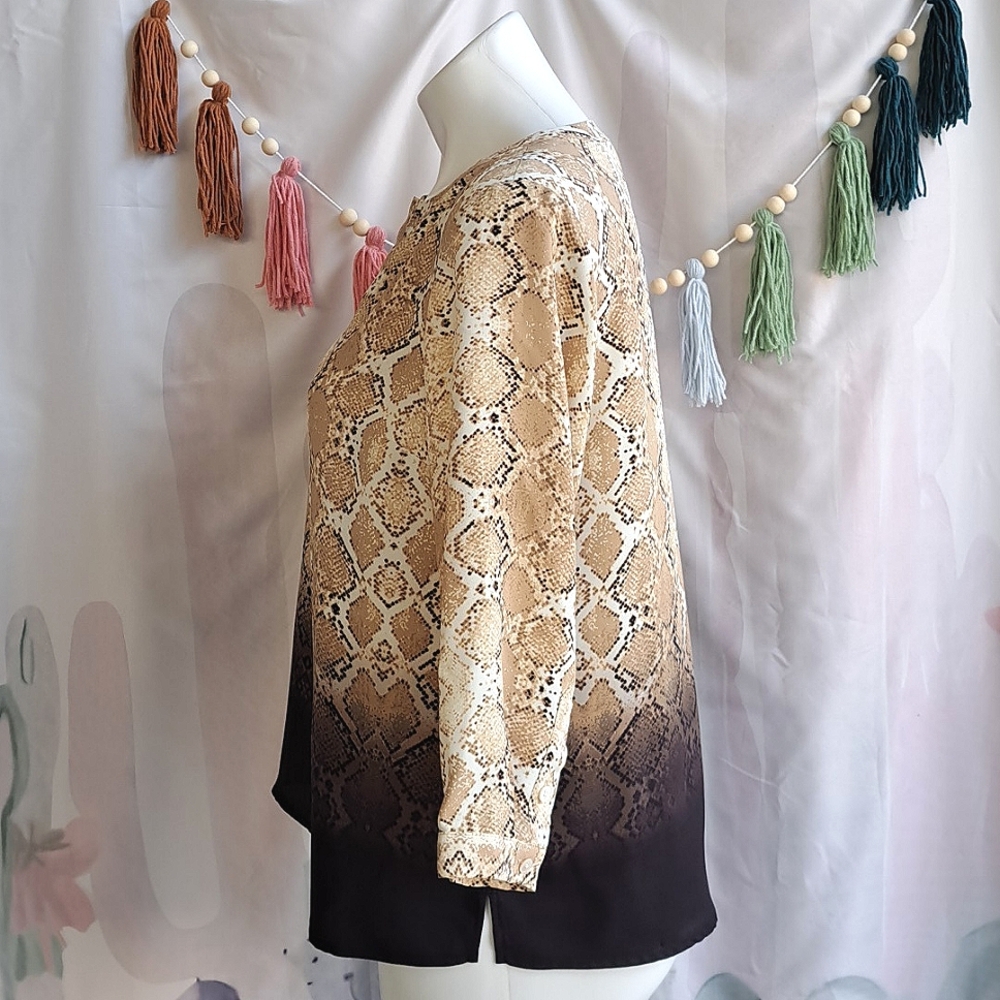 Nwot Tan Ombre Python Pattern Blouse Investments Petite Small - Office Workwear - Picture 5 of 8